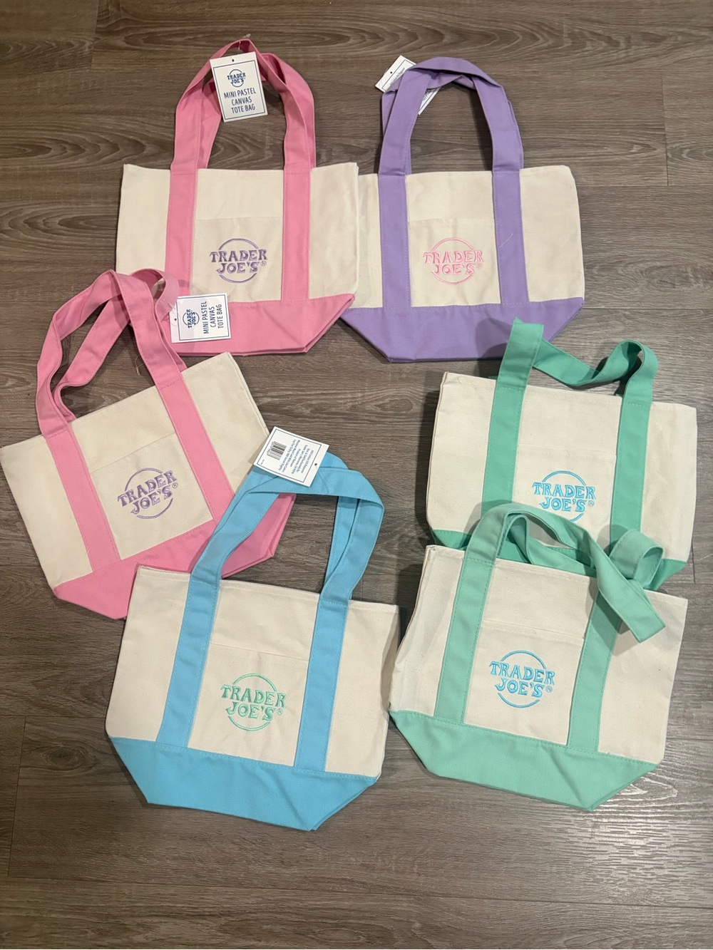 Trader Joe's Canvas Tote Bag - Pink, Purple, Blue & Green Accent Options